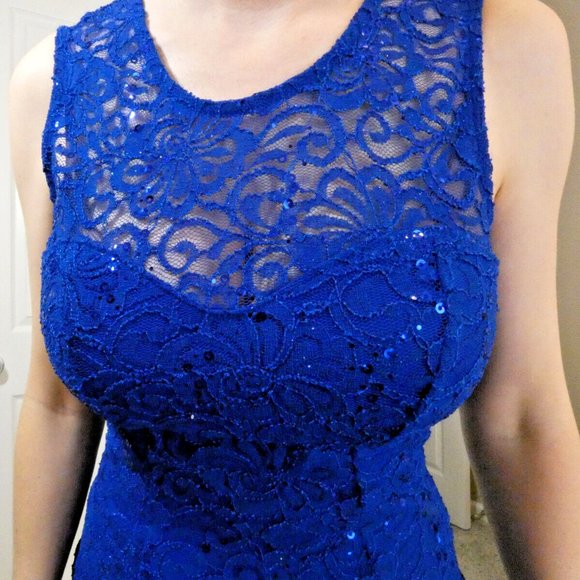 Quiz Womens 4 Blue Mini Dress Lace Sequins Sexy British PROM Stylish Gorgeous - Picture 8 of 16
